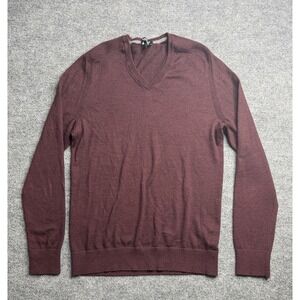 Express Sweater Long Sleeves Mens Merino Wool Blend V neck Pullover Burgundy